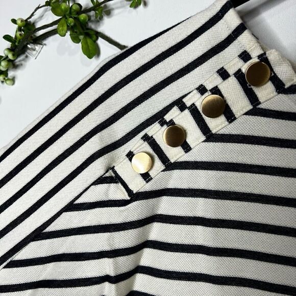 Ann Taylor Off White Navy Blue Stripe Dress Bell Sleeves Gold Buttons - Picture 4 of 12